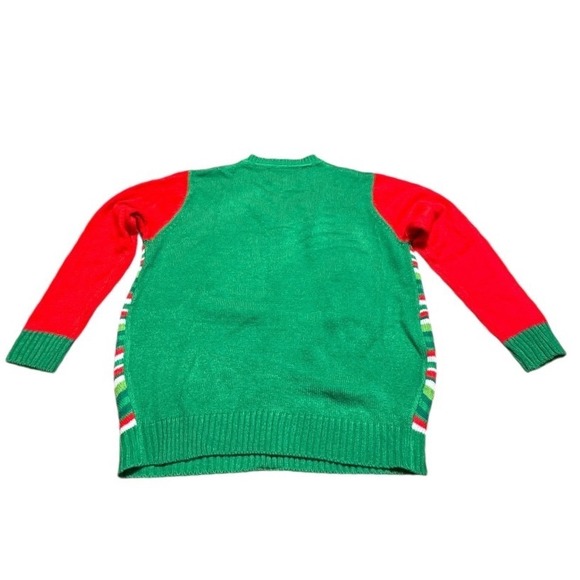Ugly Christmas Sweater Cardigan Women's Large Green Red‎ Striped Gifts Stockings - Picture 5 of 6